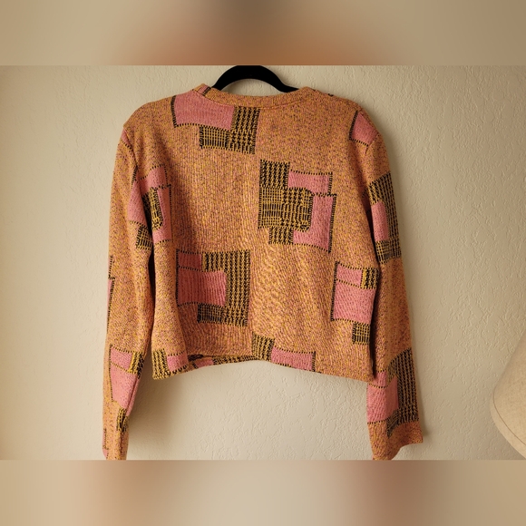 Zara Jacquard Geometric Cropped Sweater Orange Pink | size L - Picture 3 of 9